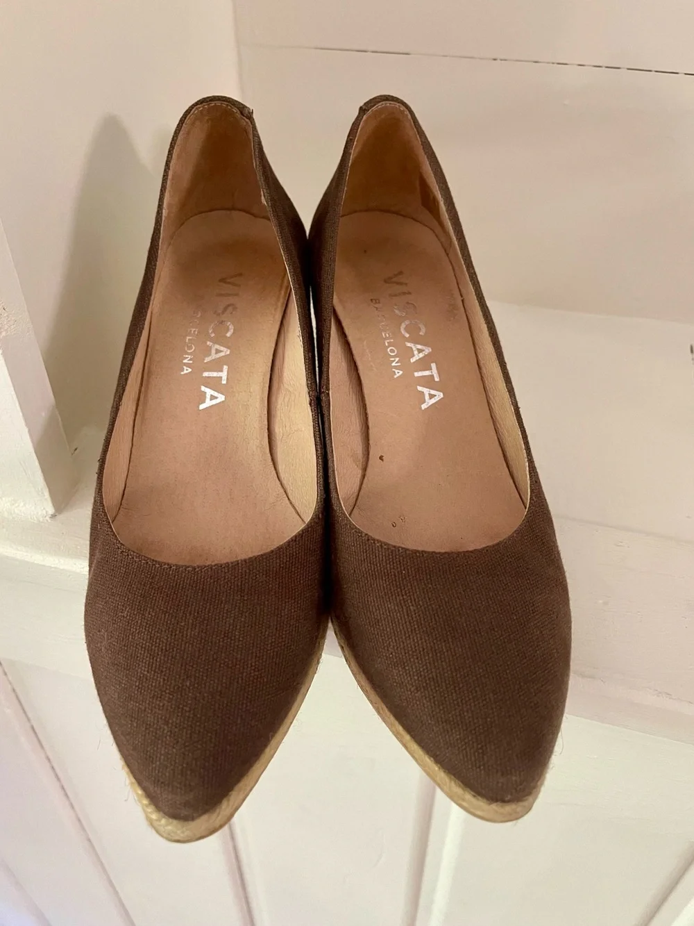 Viscata Barcelona brown canvas espadrille wedge pumps, size 36